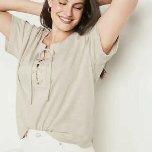 Old Navy Loose Slub-knit Lace Up Top